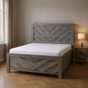 Contemporary <b>Rustic</b> Gray Queen Size Panel <b>Bed</b> with Mattress in a Box by DB, Wooden Bedroom Furniture, Fabric Cover, Polyester Ma - Product Image 2