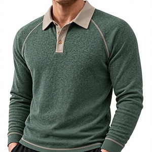 เสื้อโปโลผู้ชายแบบขายส่ง OEM สกรีนโลโก้ได้ ผ้าปิเก้ 50% คอตตอน/50% โพลีเอสเตอร์ 220 GSM แขนยาว กระดุมติดแบบตัดสี - Product Image 6