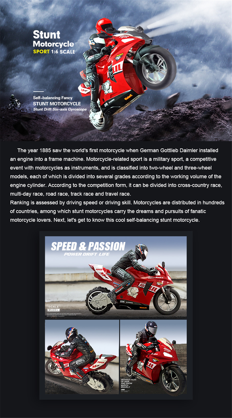 Moto Teledirigida Radiocom 1:10 – 2.4 GHz Con 7 Funciones De Movimiento, Para Niños +6 Años, Regalo De Velocidad