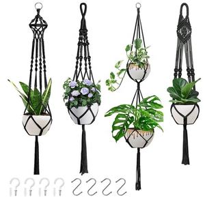 Suspensions pour plantes en macramé, corde de coton d'intérieur, pot de fleurs suspendu, panier porte-plante, décoration de patio, terrasse, plafond, jardin, maison - Product Image 1