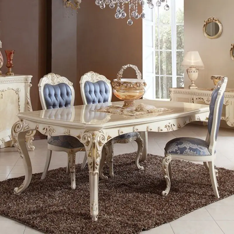 OE-FASHION personnalisé de luxe Villa restaurant meubles Européenne néoclassique en bois massif sculpté table à manger