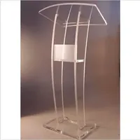 Atril de Iglesia Moderno de Plexiglás TOYIN, Atril de Acrílico Lucite con Panel de Aluminio Plateado