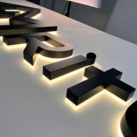 Lettres de logo rétroéclairées en aluminium noir 3D personnalisées pour la décoration de la façade de la marque
