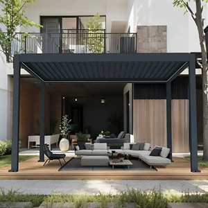 Pérgola motorizada en aluminio, cenador LED bioclimático con luces, techo con persianas, puertas corredizas de cristal, patio, cenador, pérgola, pabellón - Product Image 2