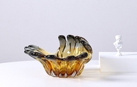 RYLAVA Verre soufflé à la main, dégradé ambre noir, en forme de feuille, style Art Déco moderne et de luxe léger, pour le rangement de fruits et de collations, Baptême, Bar Mitzvah