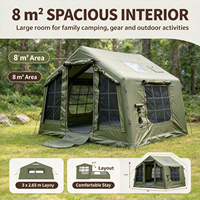 Tente de glamping familiale gonflable robuste 3x2,65m en PVC, vert olive, avec port d'entrée et ventilation multi-points, pour le camping en forêt