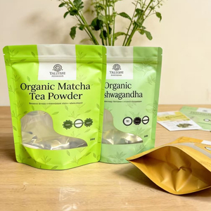 Custom Printed Stand Up Zipper Pouch With Clear <b>Window</b> Aluminum <b>Foil</b> Packaging Bag For 100g Matcha Powder Herbal Powder - Product Image 3