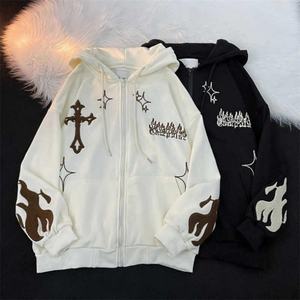 Sudadera con capucha gótica bordada para mujer, estilo retro Harajuku, chaqueta de hip hop, sudadera con cremallera de calle, ropa informal holgada, tops - Product Image 3