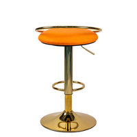 Tabouret de bar de luxe rembourré en PU orange vif avec dossier circulaire plaqué or, chaise haute réglable pour comptoir de bar et café