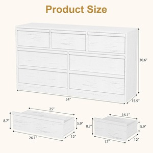 Cómoda Minimalista Blanca Personalizada con 7 Cajones, Amplio Gabinete <span class=keywords><strong>de</strong></span> Almacenamiento <span class=keywords><strong>de</strong></span> Madera para Dormitorio - Product Image 3
