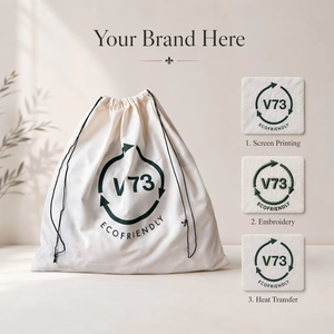 Sac à poussière en coton sergé écologique à chevrons pour sacs à main, avec logo personnalisé imprimé, pochette à cordon en coton pour chaussures et vêtements - Product Image 3