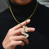 Haute Qualité Glacé Dollar Signe Pendentif Collier Véritable 18K Plaqué Or Laiton 5A Cubique Zircone Hip Hop Bijoux