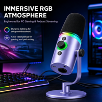 Microphone dynamique USB/XLR DM65 pour PC gaming avec éclairage RGB et contrôle du volume, idéal pour la maison, le bureau et l'usage en studio