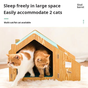 Duurzaam Houten Huisdierenhuis Bamboe Kattenbed Met Ingebouwde Dubbele Feeder En Verhoogde Eethoek Voor Gebruik In De Woonkamer - Product Image 3