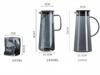 Pichet à eau en verre de 1450ml et ensemble de 6 tasses ensemble de verre gris pichet à eau transparent poignée bouilloire ensemble de tasses
