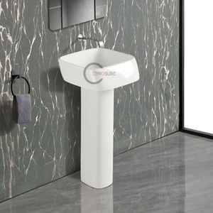 Nuevo Lavabo de Columna de Cerámica, Lavabo Ovalado Moderno con Desbordadero para Mueble de Baño - Product Image 2