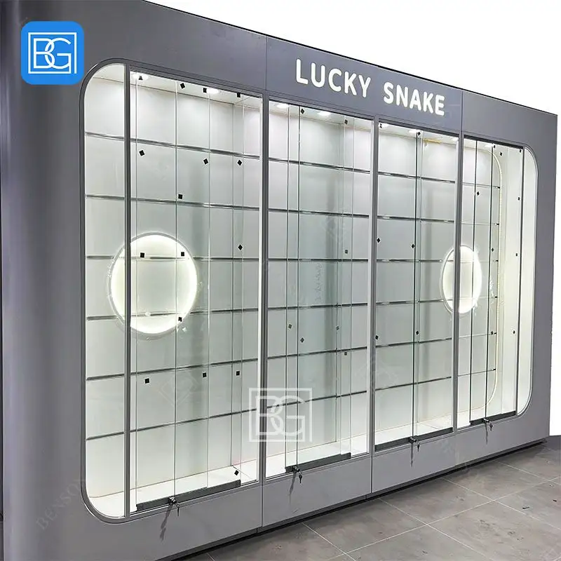 Desain toko furnitur kabinet pajangan kaca konter rak cerutu toko asap dalam lemari kaca etalase kaca untuk toko asap
