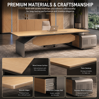 Escritorio Ejecutivo Moderno de Madera Clara con Gabinete Lateral, Escritorio de Oficina para Jefe, Tamaño Personalizado, Mesa de Oficina para Gerente o Director Ejecutivo con Librero a Juego