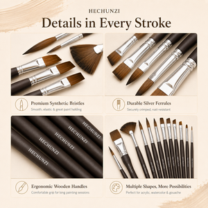 Pinceaux professionnels Hechunzi pour artistes, en poils synthétiques avec manche en bois, pour aquarelle, acrylique et peinture à l'huile - Vente en gros - Product Image 2