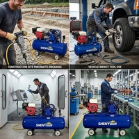 Compresseur d'air portable sur mesure 8 bars, 7 CV, refroidi par air, lubrifié, à entraînement par courroie, avec moteur et pompe, 150 L, alimenté à l'essence