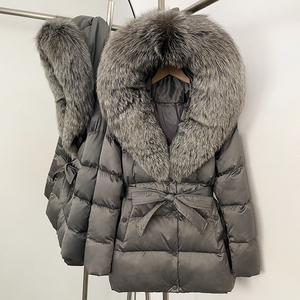 OFTBUY Hiver Femmes Vers Le Bas Manteau Réel Fourrure De Renard À Capuche Vers Le Bas Veste <span class=keywords><strong>Ceinture</strong></span> Lâche Élégant Épais Chaud Casual Down Top À Capuche Out Wears - Product Image 2