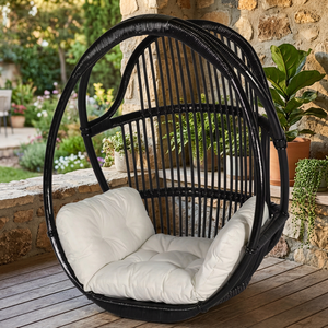 Fauteuil suspendu en rotin noir Jakarta, design moderne, pivotant et confortable, idéal pour l'extérieur, les hôtels et les appartements - Product Image 3