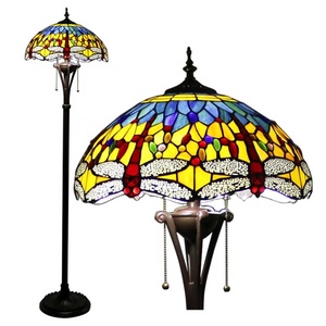 LongHuiJing Tall Art Glass Dragonfly Bronze Floor Lamp With Stained Glass Lampshade <b>Standing</b> Lights - Product Image 1