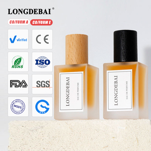Custom Design Luxury Crimp square <b>Empty</b> Glass Perfume <b>Bottle</b> 30ml 50ml 100ml Frosted Perfume <b>Bottle</b> With Wooden Cap - Product Image 1