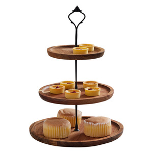 Bandeja de madera de doble capa con soporte para servir frutas en la sala de estar, bandeja para servir aperitivos, expositor de pasteles de varias capas - Product Image 5