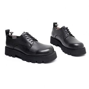 Chaussures Derby noires pour hommes - Basses, pour le travail et les déplacements, à bout carré, semelle épaisse, rehaussantes, légères, respirantes, antidérapantes, style britannique décontracté - Product Image 5