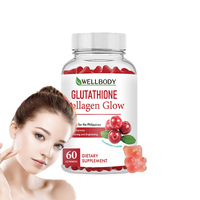 WELLBODY Gommes au collagène et glutathion pour blanchir la peau Original à la canneberge Complément tonique antioxydant pour une peau éclatante