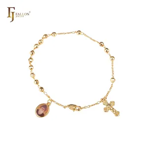 14190353 FJ Fallon, модные ювелирные изделия, браслеты с четками из 18-каратного золота из латуни