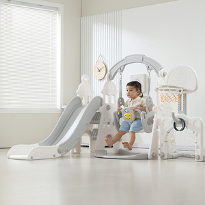 Structure de <span class=keywords><strong>jeu</strong></span> d'intérieur 3 en 1 en forme de château pour enfants avec toboggan, balançoire et panier de basket, en plastique, pour bébé - Product Image 5