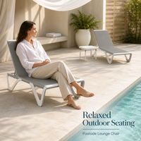 Ensemble de chaises de plage modernes en métal gris avec table d'appoint pour piscine, patio, resort, mobilier d'extérieur