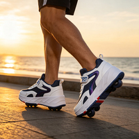 Chaussures à roulettes unisexes pour enfants, 4 roues rétractables, baskets à roulettes pour garçons et filles, avec interrupteur de talon et base de sécurité, chaussures de skate