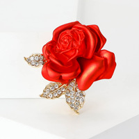 Bros Bunga Mawar Merah Enamel Berlian Imitasi Mewah untuk Wanita Uniseks Pin Tanaman Hadiah Aksesori Perhiasan Pesta Kasual (BR181)