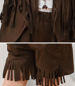Ensemble gilet à franges et short pour filles, <span class=keywords><strong>costume</strong></span> de <span class=keywords><strong>cowgirl</strong></span> en daim marron, tenue de performance ethnique western bohème hippie pour enfants - Product Image 5