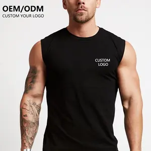 Fabriek Goedkope Custom Logo Muscle Fit Effen Tank Tops Mouwloze Workout 100% Katoen Tank Top Voor Mannen