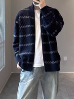 Cardigan en tricot jacquard doux, tendance et décontracté pour homme – Manteau pull ample et décontracté pour le printemps et l'automne