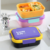 Boîte à lunch bento en plastique personnalisée de 1300 ml pour enfants et adultes avec bouteille d'eau anti-fuite, 3 compartiments, réchauffable au micro-ondes