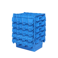 Boîte de rangement en plastique robuste de 74 L avec couvercle attaché, empilable et emboîtable