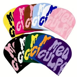 Custom Multicolor Embroidery Logo Knitted Skull Cap Warm Cozy Winter Fishermen Merino <strong>Wool</strong> Outdoor Y2K <strong>Beanie</strong> <strong>Hat</strong> for Men Women - Product Image 1