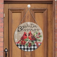 Panneau rond en bois Joyeux Noël, motif mignon, impression personnalisée, décoration de porte de Noël 20x20cm, style ferme américaine