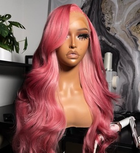 Parrucche Frontali in Pizzo 13x4 Senza Colla, <span class=keywords><strong>Capelli</strong></span> Umani Brasiliani, Densità 200%, Colore <span class=keywords><strong>Rosa</strong></span>, Pre-Plucked, Ondulate, per Donna - Product Image 3