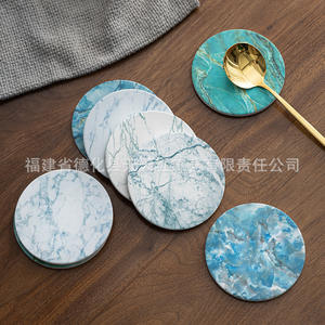 Sous-verre en céramique Fujian Dehua, motif marbre rond, coussin isolant thermique pour tasse à thé 202305 - Product Image 1
