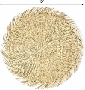 Venta al por mayor de manteles individuales de paja bohemios con flecos de algas marinas tapete de copa redonda para fiesta/boda vajilla decoraciones para el hogar - Product Image 3