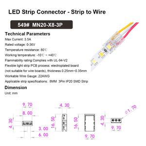 Thiết kế siêu hẹp và siêu mỏng không thấm nước 12V 24V 8mm 3pin CCT SMD dải kết nối hồ sơ dải kết nối 8mm - Product Image 3