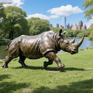 Giardino urbano personalizzato moderno grande bronzo fusione animale scultura a grandezza naturale rinoceronte esecuzione statua in bronzo per arredamento pubblico - Product Image 3