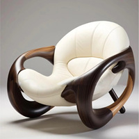 Nouveau fauteuil design unique et moderne en bois massif français et cuir, pour salon, chambre, balcon, en noyer noir, fauteuil inclinable
