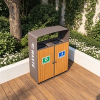 Cubo de Basura Moderno de Lujo MAX-HG187, Diseño Ecológico, Acero Inoxidable, Madera WPC, Metal, Gran Tamaño, Reciclaje